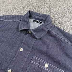 Line Of Trade Shirt Mens 2XL Blue Herringbone Denim Button Up Chore Workwear Top